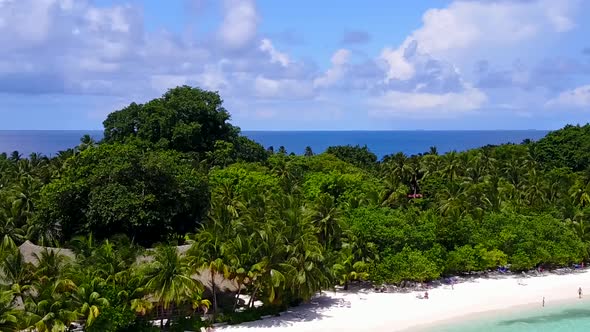 Aerial drone sky of lagoon beach by blue lagoon with sand background