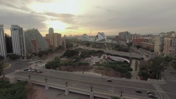 Aerial View of Valencia with City of Arts and Sciences at Sunset, Spain