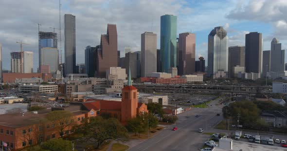 Aerial view of downtown Houston and surrounding landscape