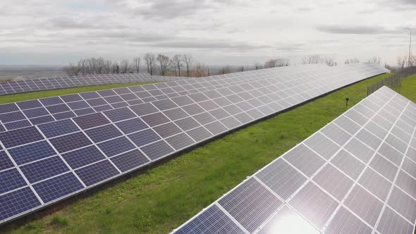 Array of Solar Power Panels on Sunset