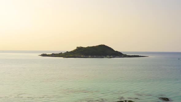 Sunset scenery of the sea in Jeju Island. Hyeopjae Beach, Biyangdo.