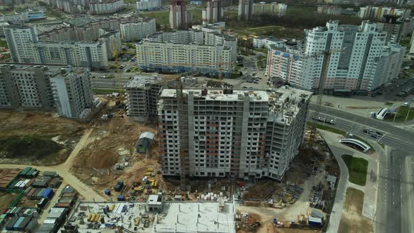 Large construction site. Construction of modern multi-storey residential buildings.