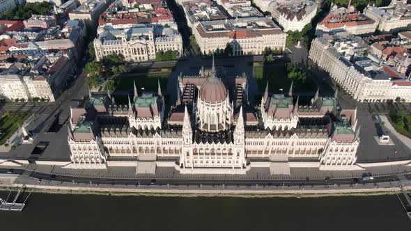 The main facade of Hungarian Parliament Building (Orszaghaz) in Budapest