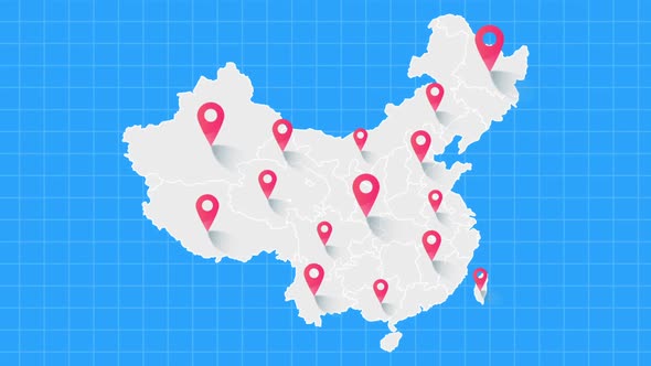 China Map Pin Point Location Color Animation