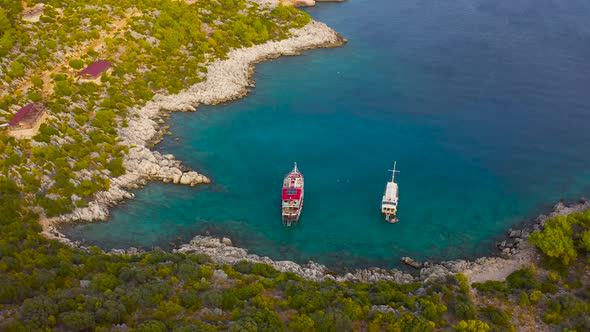 Vintage Wooden Boat in Coral Sea