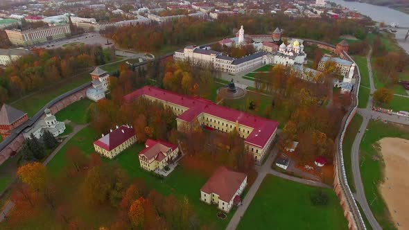 Beautiful Aerial Shots of Great Novgorod at Sunset