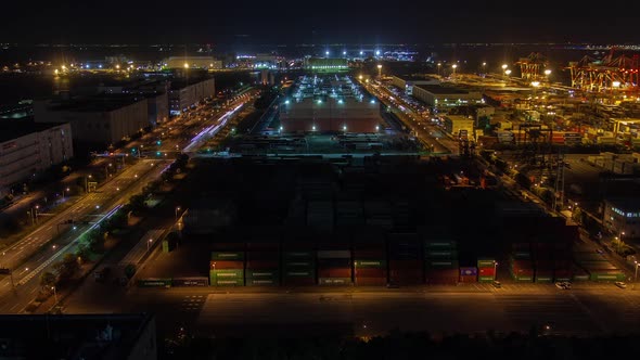 Freight Container Terminal Night Docklands Tokyo