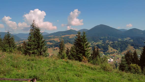 Mountain Landscape on a Sunny Morning in the Carpathian Countryside