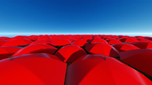 Sky And Red Umbrellas