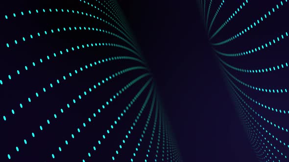 Abstract technology background animation, dark backdrop. Blue dots on two surfaces