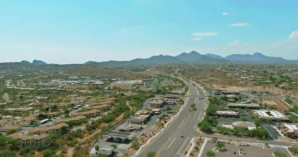 Panorama Near Mountain Desert Landscape Scenic Aerial View of a Suburban Settlement in a Beautiful