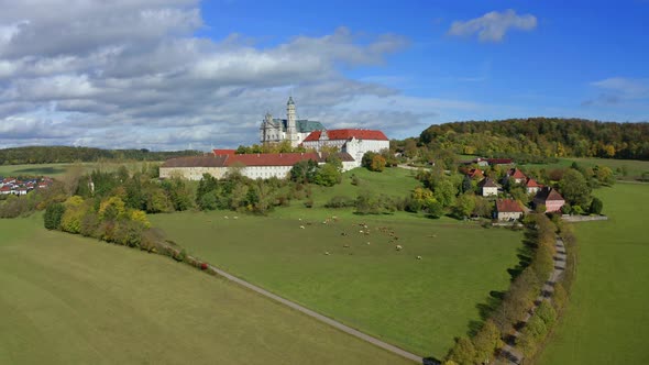 Aerial view of Neresheim Abbey, Germany
