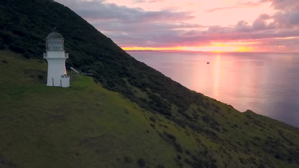 Brett lighthouse in New Zealand during sunset