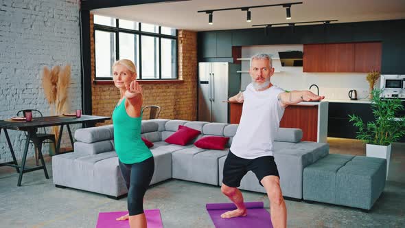 Mature Couple Practicing Yoga in Stylish Apartment