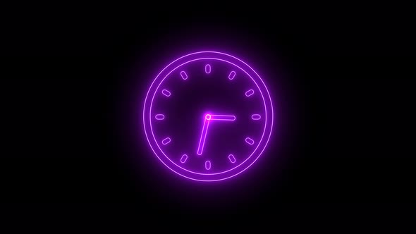 Purple Neon Clock Isolated Animated