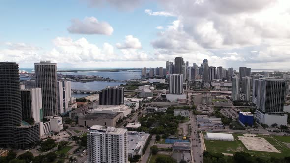 Aerial Drone Video Downtown Miami Florida Usa Flood Zone 4k