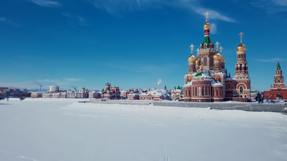 Aerial View Of The Kremlin And The Cathedral In Winter Yoshkar Ola