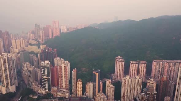 Modern Skyscrapers In Hong Kong City. buildings in Hong Kong city on sunrise.