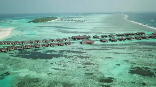 Drone Video of Exotic Turquoise Paradise and Water Villa Bungalows Maldives