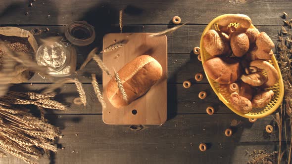 Bakery, Wheat and Flour on Old Table.