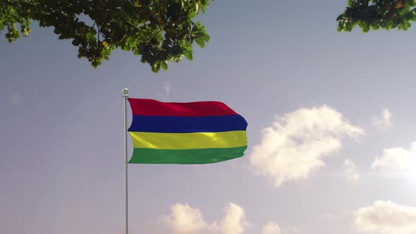 Mauritius Flag With  Modern City 