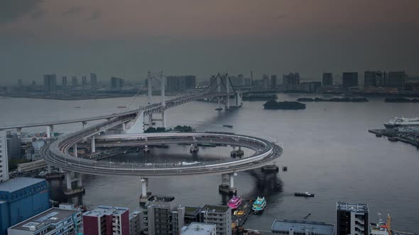 Tokyo Japan city rainbow bridge skyline harbour