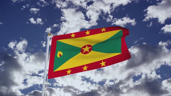 Grenada Flag With Sky 4k