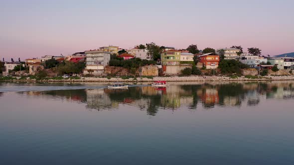 fishing boat on lake at sunset golyazi , bursa turkey 34