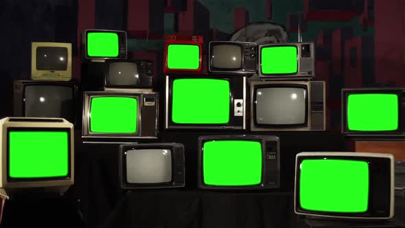 80s Retro TVs Turning On Green Screen.