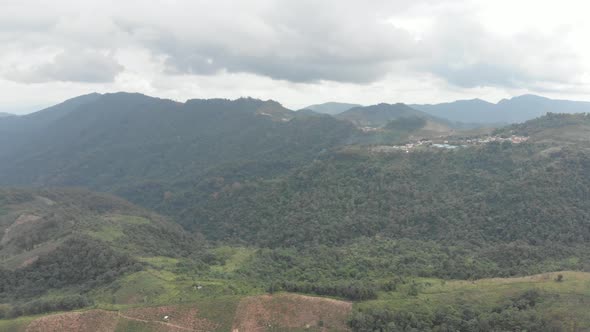 Aerial view of Phongsali valley, North Laos near China. Travel destination for tribal trekking in Ak
