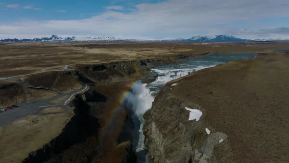 Panoramic Aerial View of Popular Tourist Destination  Gullfoss Waterfall