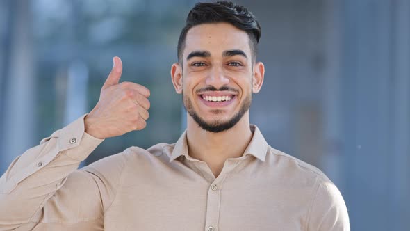 Male Portrait Happy Satisfied Enthusiastic Smiling Toothy Hispanic Man Businessman Looking at Camera