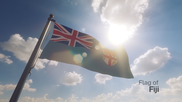 Fiji Flag on a Flagpole V2 