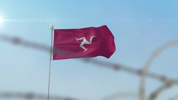 Isle Of Man Flag Behind Border