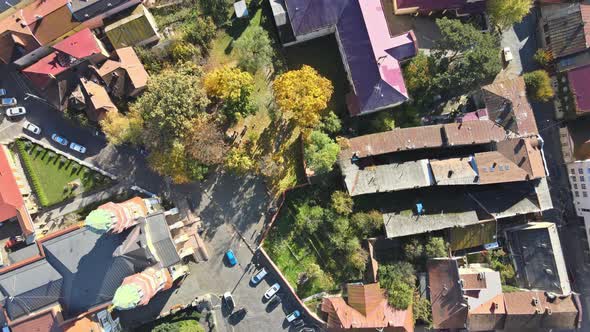 View From the Height of the City on the Roofs of Houses Trees in the View Uzhhorod Ukraine Europe