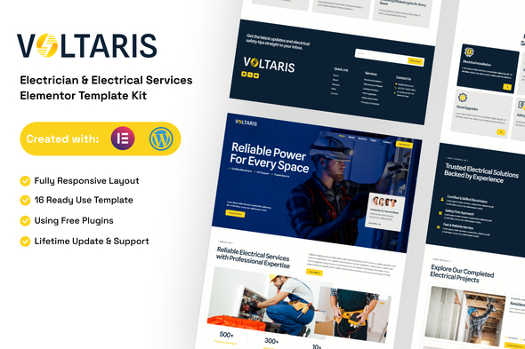 Voltaris - Electrician & Electrical Services Elementor Template Kit