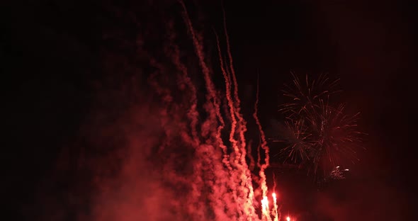 Real colorful fireworks display in the dark sky