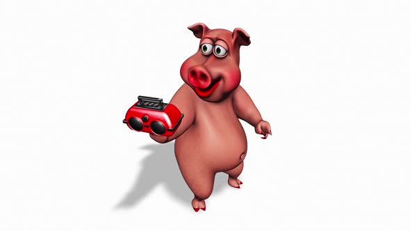 Cartoon 3D Pig Player  Looped on White