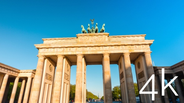 Brandenburg Gate hyperlapse at early morning, shadows moving