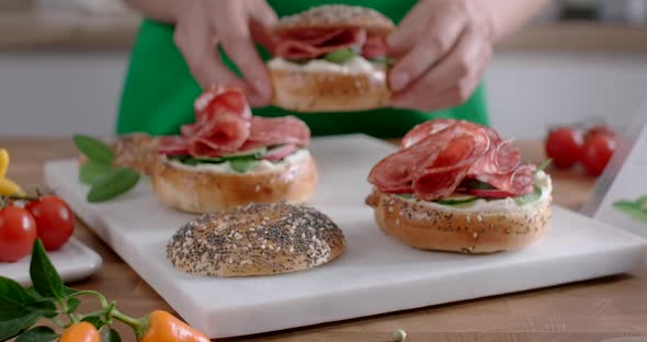 The Cook Makes Bagles with Pepperoni in Slow Motion