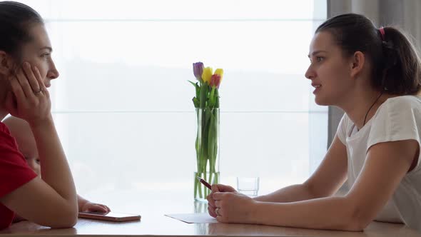 Meeting of Two Young Caucasian Women