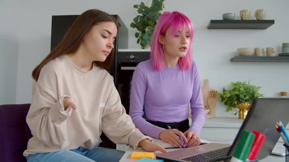 Lovely Female College Students Working on University Assignment at Home