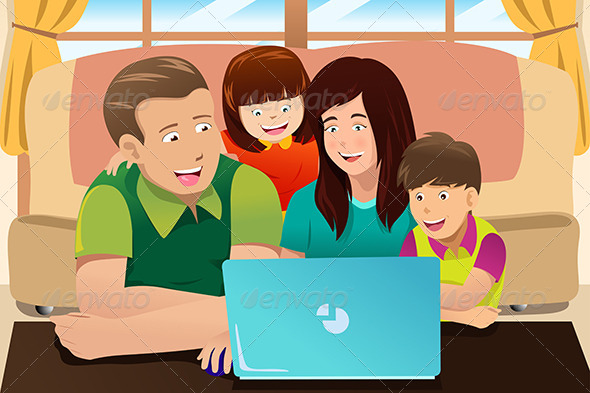 Happy Family Looking at a Laptop