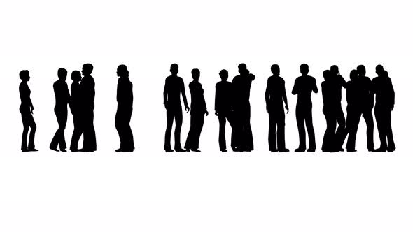 Silhouettes Standing People on White Back Man and Woman Talking to Each Other