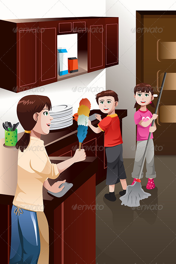 Kids Helping their Parent Cleaning House