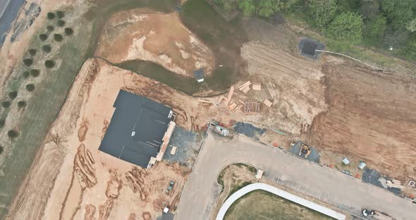 Construction land prepared for development in the work of aerial top view