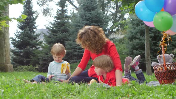 Family Having Picnic in Summer Park