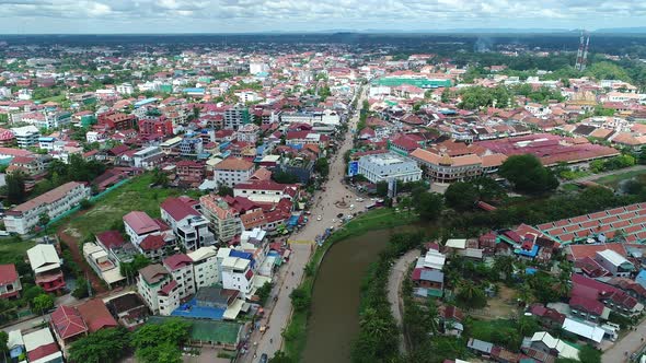 Siem Reap city in Cambodia seen from the sky