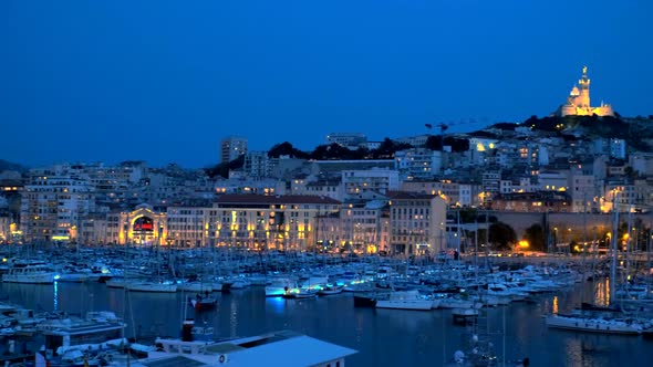 Marseille Old Port in the Night. Marseille, France