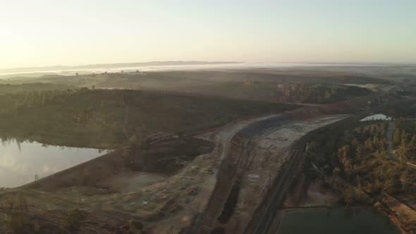 Aerial drone view of the abandoned mines of Mina de Sao Domingos, in Alentejo Portugal